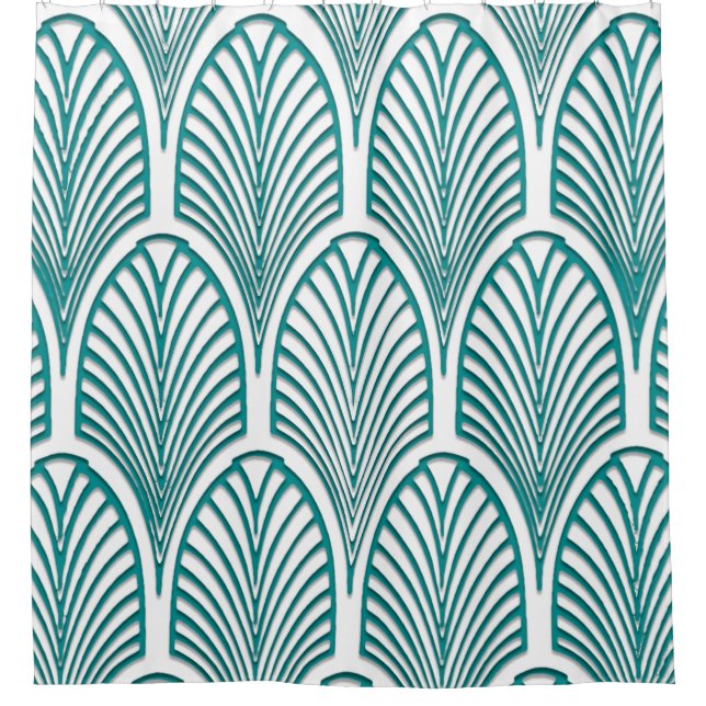 Beautiful,art deco, nouveau,template,teal,white,cu shower curtain (Front)