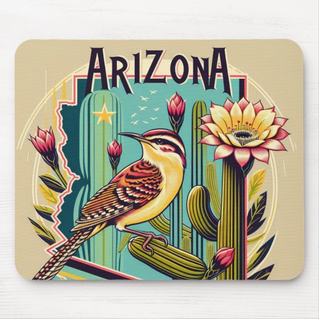 Beautiful Art Deco of Arizona Bird and Flower Mouse Pad (Front)
