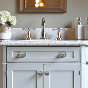 Beautiful Art Deco Pink Water Lily in Pond  Ceramic Knob