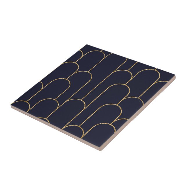 Beautiful Art Deco Style Navy and Gold Ceramic Ceramic Tile (Side)