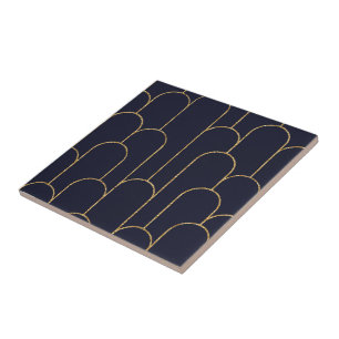 Beautiful Art Deco Style Navy and Gold Ceramic Tile