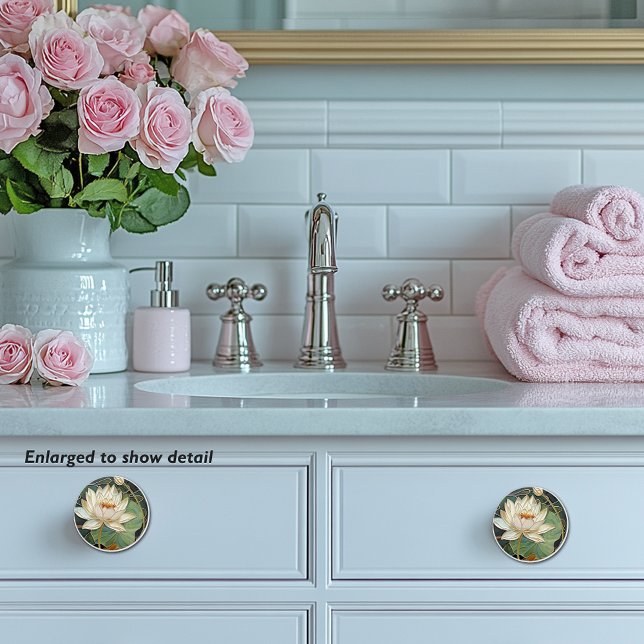 Beautiful Art Deco White Water Lily Lotus Flower Ceramic Knob (Creator Uploaded)