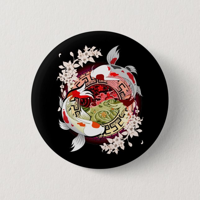 Beautiful Art Japanese Flower Koi Fish 6 Cm Round Badge (Front)