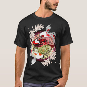 Beautiful Art Japanese Flower Koi Fish T-Shirt