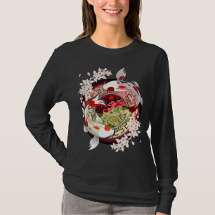 Beautiful Art Japanese Flower Koi Fish T-Shirt