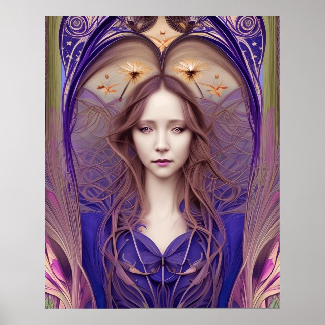 Beautiful Art Nouveau blue purple Poster (Front)