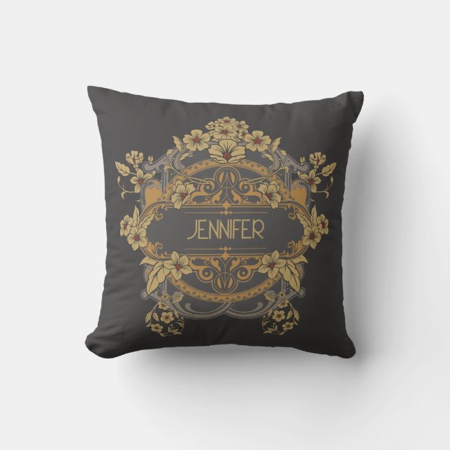 Beautiful Art Nouveau design with flowers  Cushion (Front)