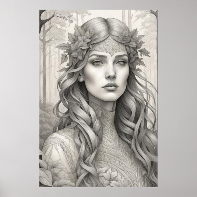 Beautiful Art Nouveau girl Spirit of the Woods Poster (Front)