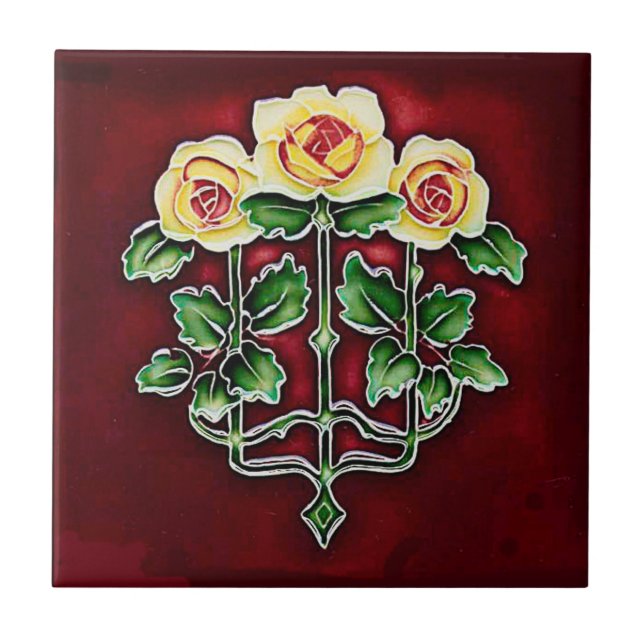 Beautiful Art Nouveau Rose Ceramic Tile (Front)