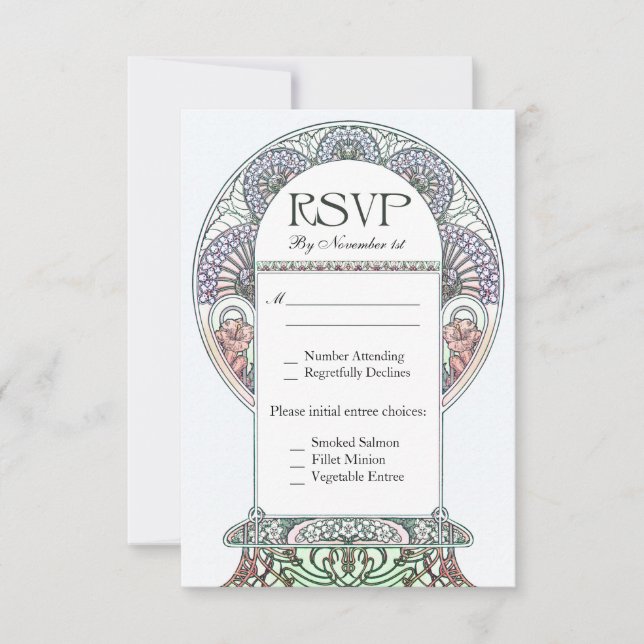 Beautiful Art Nouveau RSVP Wedding Cards (Front)