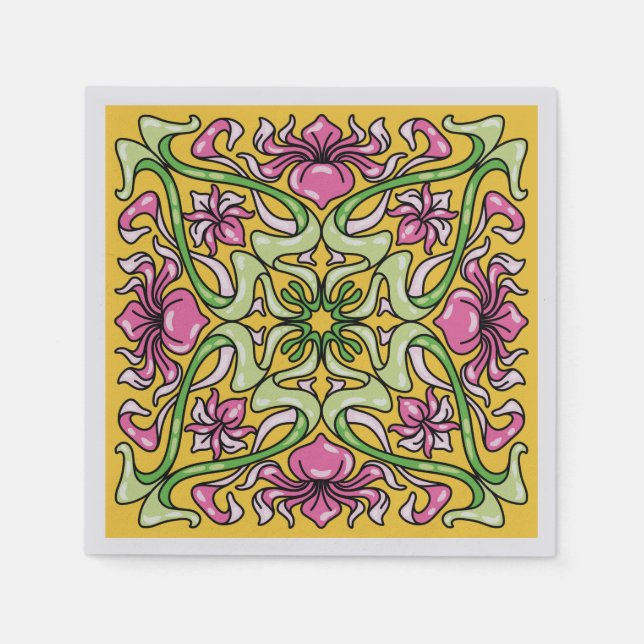 Beautiful Art Nouveau tile with Iris flowers Napkin (Front)