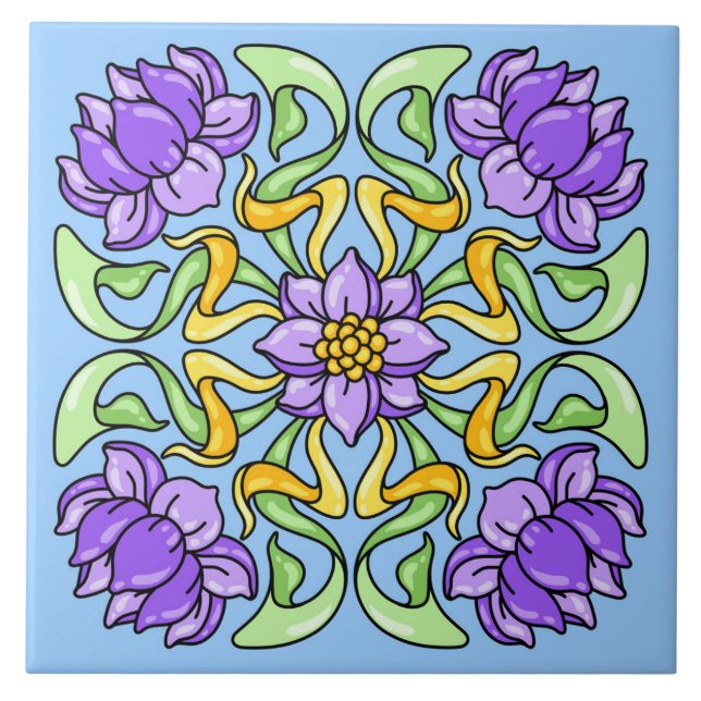 Beautiful Art Nouveau tile with purple flowers (Front)