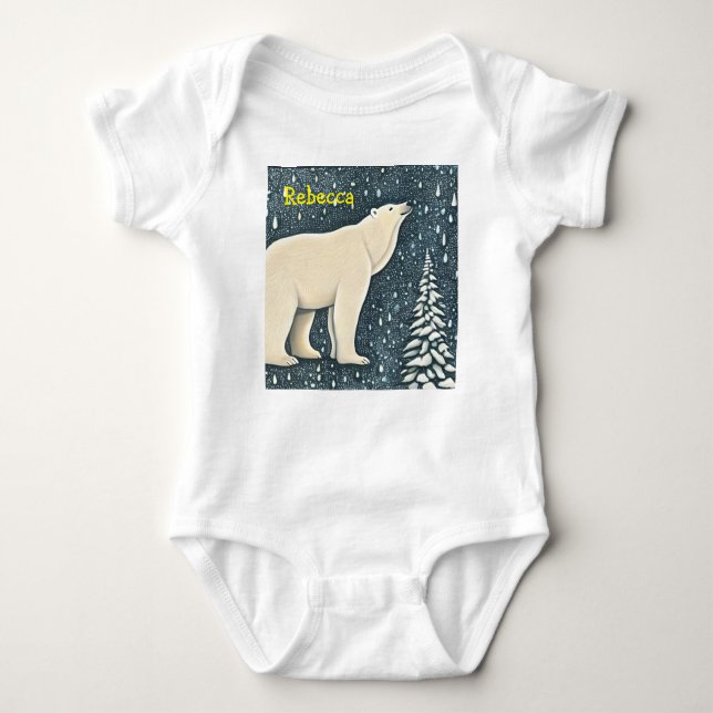 Beautiful Artic Polar Bear Baby Bodysuit (Front)