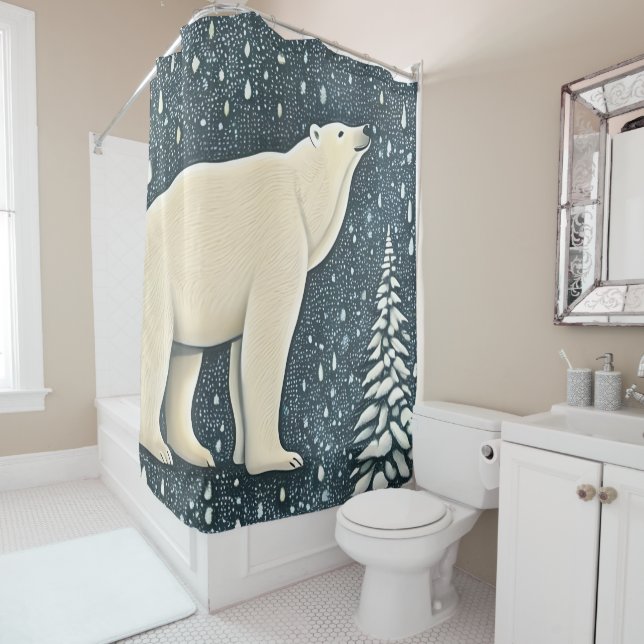 Beautiful Artic Polar Bear Shower Curtain (In Situ)