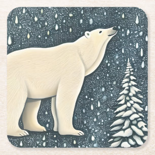 Beautiful Artic Polar Bear Square Paper Coaster