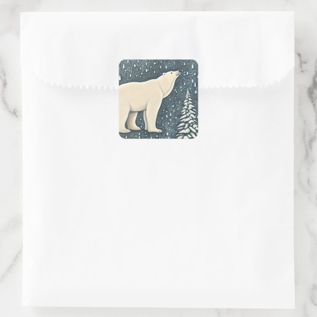 Beautiful Artic Polar Bear Square Sticker (Bag)