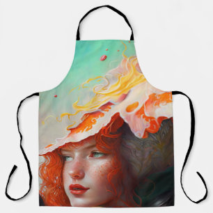 Beautiful Artistic Abstract Red Haired Ginger Girl Apron