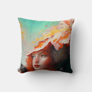 Beautiful Artistic Abstract Red Haired Ginger Girl Cushion