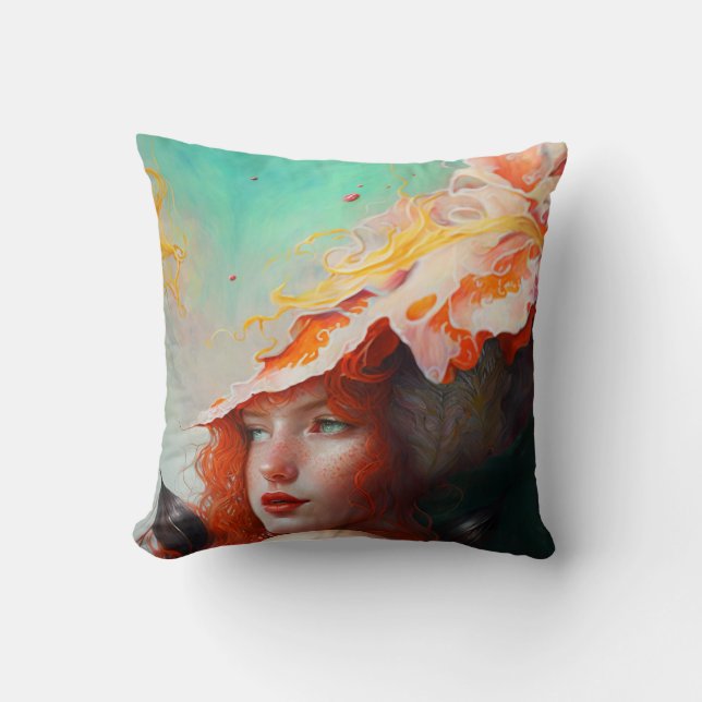 Beautiful Artistic Abstract Red Haired Ginger Girl Cushion (Front)