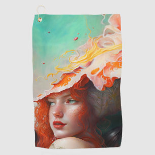 Beautiful Artistic Abstract Red Haired Ginger Girl Golf Towel