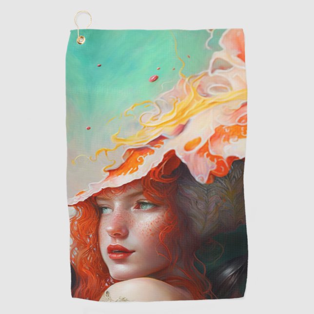 Beautiful Artistic Abstract Red Haired Ginger Girl Golf Towel (Front)