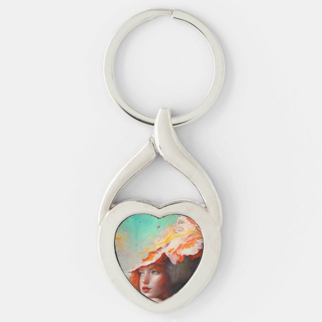 Beautiful Artistic Abstract Red Haired Ginger Girl Key Ring (Front)