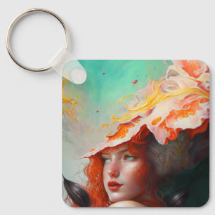 Beautiful Artistic Abstract Red Haired Ginger Girl Key Ring