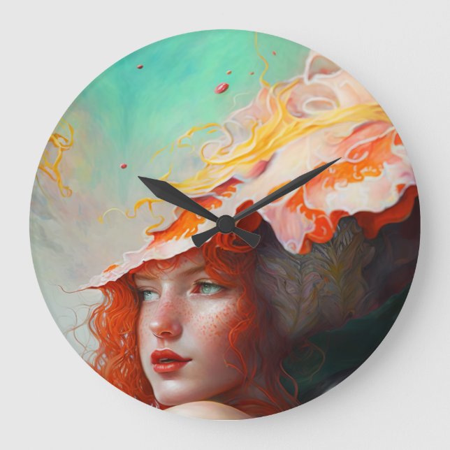 Beautiful Artistic Abstract Red Haired Ginger Girl Large Clock (Front)