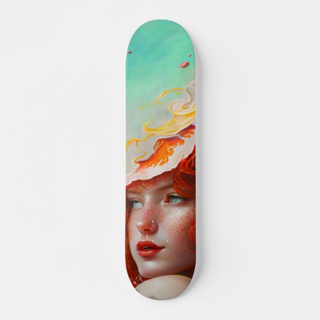 Beautiful Artistic Abstract Red Haired Ginger Girl Skateboard (Front)