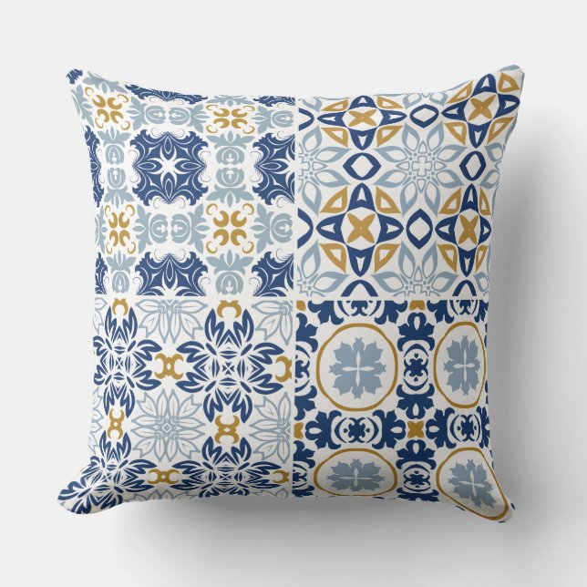 Beautiful artistic blue Portuguese tile pattern Cushion (Front)