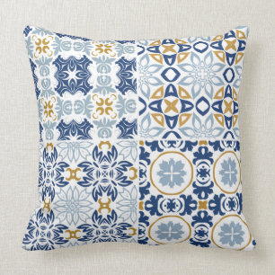 Beautiful artistic blue Portuguese tile pattern Cushion