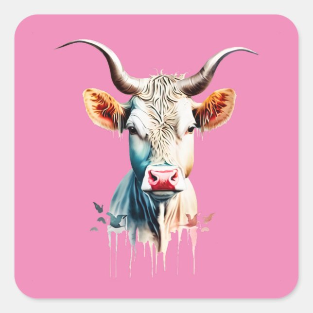 Beautiful Artistic Cow Square Sticker (Front)