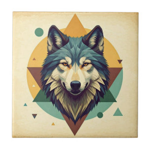 Beautiful artistic vintage geometric wolf Brown Ceramic Tile