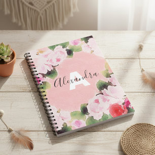 Beautiful Artistic Watercolor Pink Roses With Name Notebook