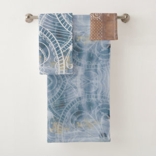 Beautiful artsy industrial blue brown faux copper bath towel set