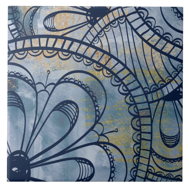 Beautiful artsy industrial blue grey faux copper ceramic tile (Front)