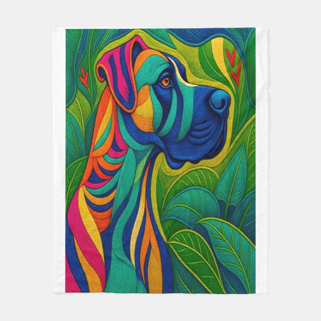 Beautiful Artwork of a Majestic Great Dane Fleece Blanket (Front)