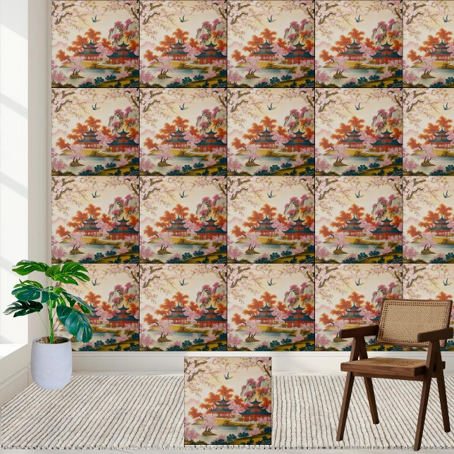 Beautiful Asian Inspired Floral Chinoiserie Tile  (Beautiful Asian Inspired Floral Chinoiserie Tile)