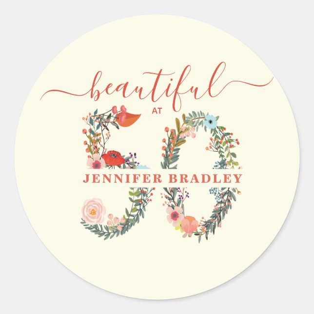 Beautiful at 50 Birthday Party Sticker (Front)