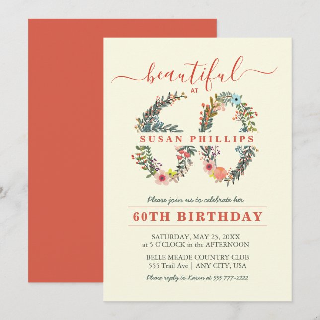 Beautiful at 60 Floral Number Invitation (Front/Back)