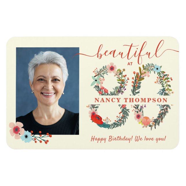 Beautiful at 80 Birthday Floral Number Poster Magnet (Horizontal)