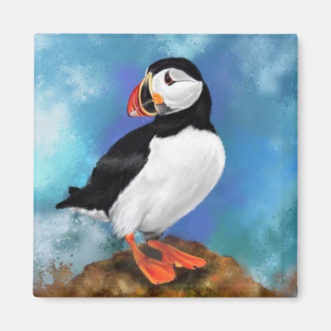 Beautiful Atlantic Puffin Bird Magnet - Painting  (Front)