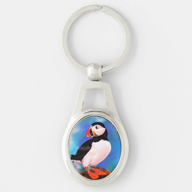 Beautiful Atlantic Puffin Bird - Painting  Key Ring (Front)