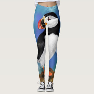Beautiful Atlantic Puffin Bird Painting Migned Art Leggings