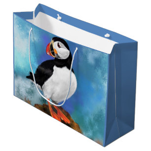 Beautiful Atlantic Puffin Bird Painting Migned Large Gift Bag