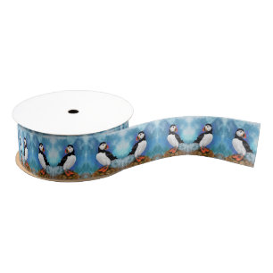 Beautiful Atlantic Puffin Birds Ribbon - Painting  Grosgrain Ribbon