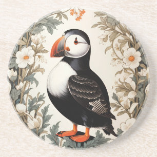 Beautiful Atlantic Puffin White Flowers Coaster