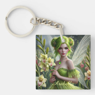 Beautiful August Fairy in Gladioli Key Ring