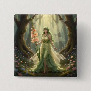 Beautiful August Peridot Fairy 15 Cm Square Badge