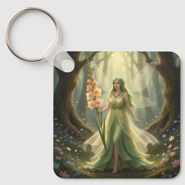 Beautiful August Peridot Fairy Key Ring (Front)